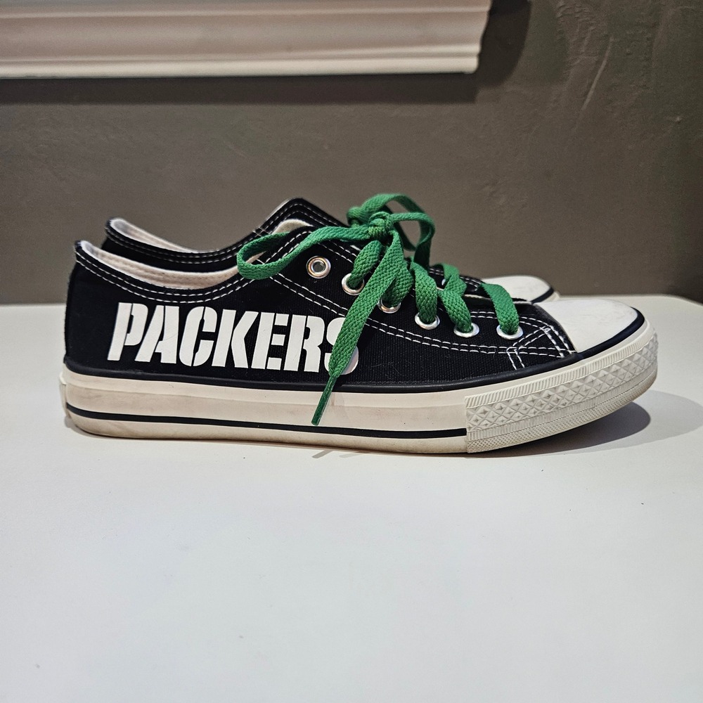 Green Bay Packers Canvas Low Top Sneakers Black Green Women's Size 39 8.5 E-LOV - Picture 2 of 12